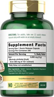 Foto 2 | Suplemento Carlyle Noni En Cápsulas De 3000 Mg, 240 Unidades, Sin Ogm - Venta Internacional.