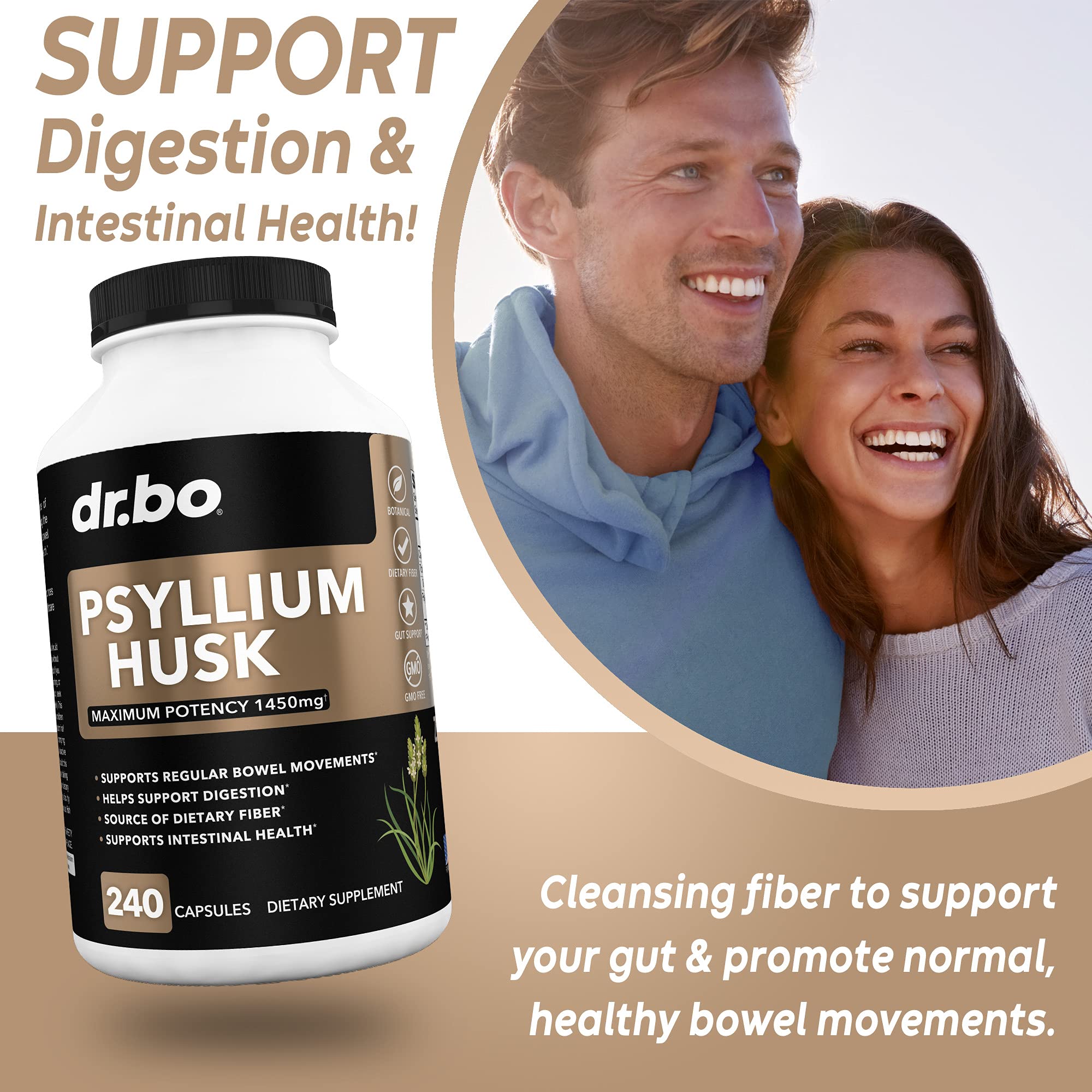 Foto 7 pulgar | Suplemento De Fibra Psyllium Husk Capsule Dr. Bo Daily Dose - Venta Internacional.