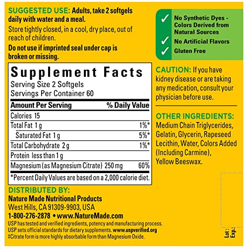 Foto 6 pulgar | Suplemento De Citrato De Magnesio Nature Made 250 Mg 120 Cápsulas Blandas - Venta Internacional.