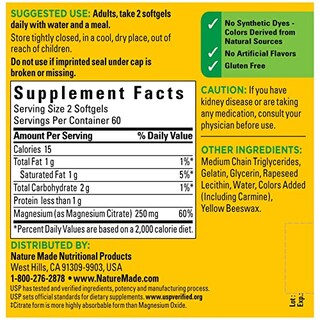 Foto 5 | Suplemento De Citrato De Magnesio Nature Made 250 Mg 120 Cápsulas Blandas - Venta Internacional.