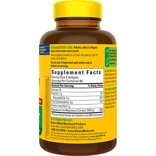 Foto 7 | Suplemento De Citrato De Magnesio Nature Made 250 Mg 120 Cápsulas Blandas - Venta Internacional.