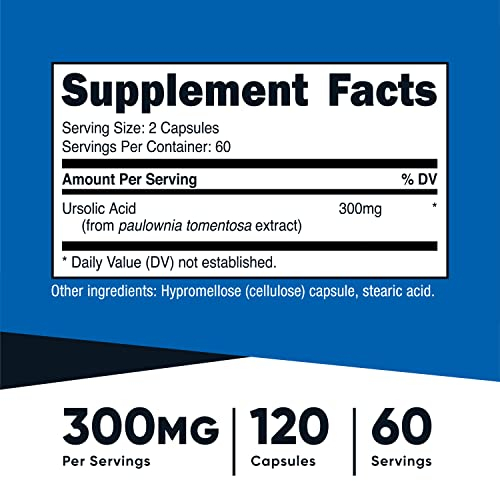 Foto 3 pulgar | Suplemento Nutricost De Ácido Ursólico 300 Mg 120 Cápsulas - Venta Internacional.