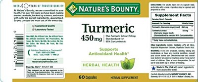 Foto 2 | Suplemento De Curcumina De Cúrcuma Nature's Bounty 60 Cápsulas - Venta Internacional.