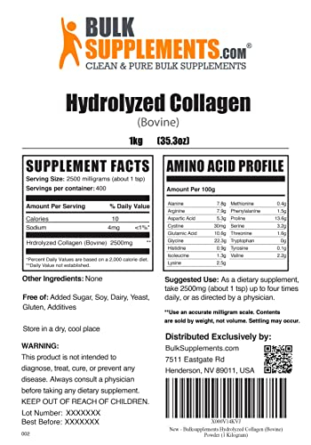 Foto 3 pulgar | Péptidos De Colágeno En Polvo Bulksupplements.com 1 Kg - Venta Internacional.