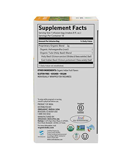 Foto 3 pulgar | Té De Hierbas Organic India Tulsi Ashwagandha Para Aliviar El Estrés 18 Veces - Venta Internacional.