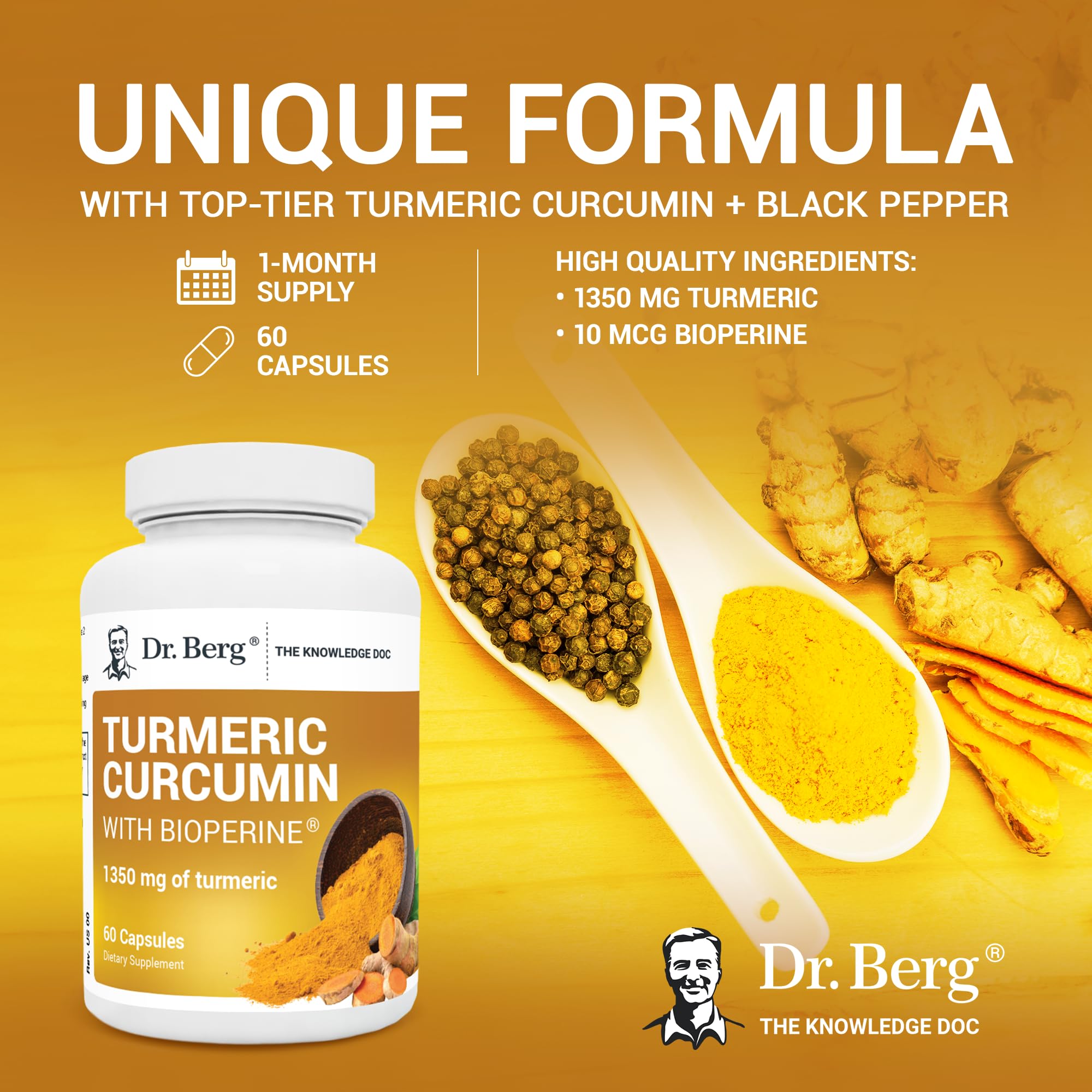 Foto 6 pulgar | Suplemento De Curcumina De Cúrcuma Dr. Berg Con Bioperine 60 Cápsulas - Venta Internacional.