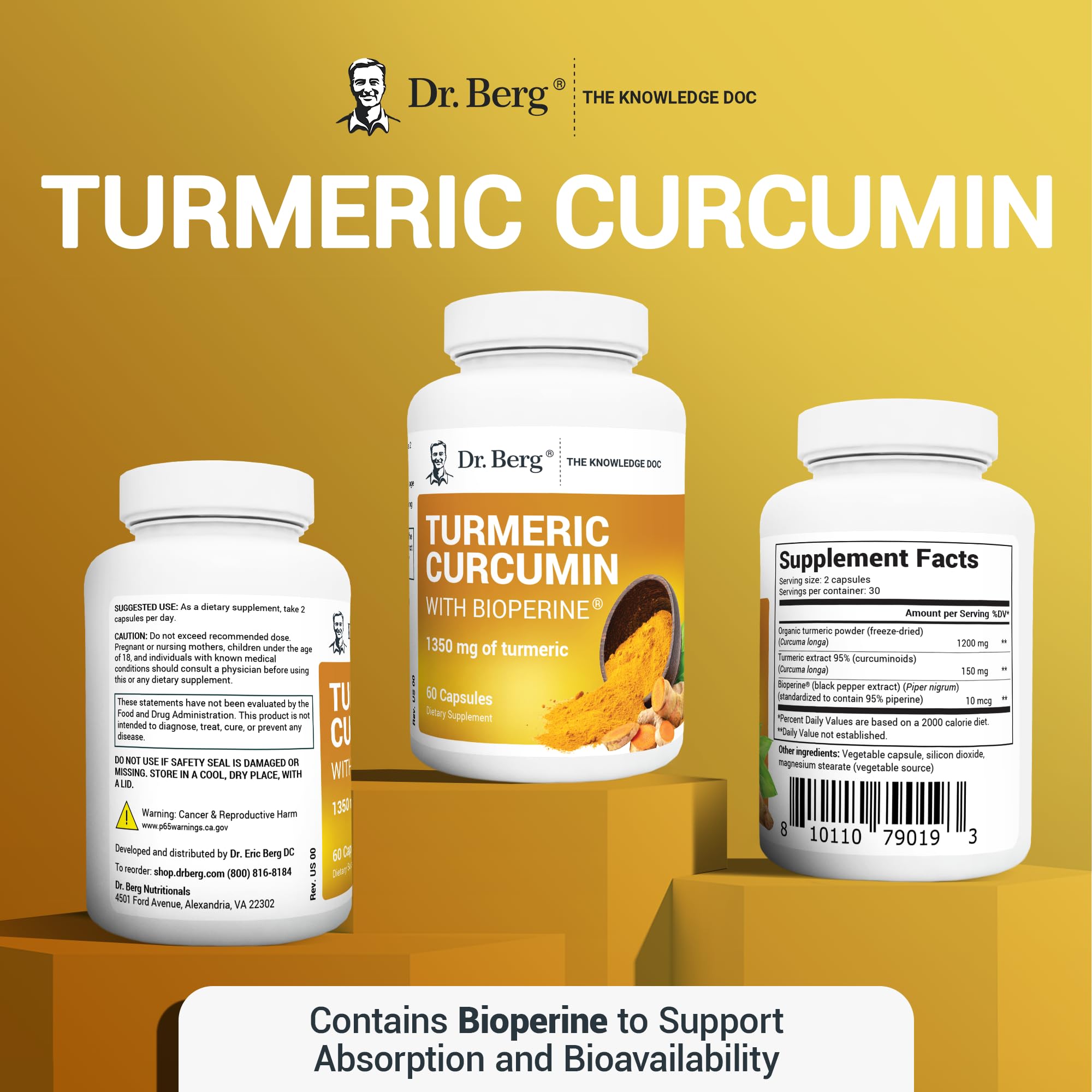 Foto 7 pulgar | Suplemento De Curcumina De Cúrcuma Dr. Berg Con Bioperine 60 Cápsulas - Venta Internacional.