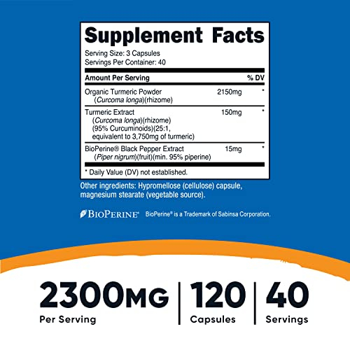 Foto 3 pulgar | Suplemento Nutricost, Cúrcuma Y Curcumina, 2300 Mg, 120 Cápsulas - Venta Internacional.