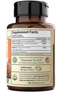 Foto 3 | Suplemento De Curcumina De Cúrcuma Orgánica Vimerson Health 1400 Mg - Venta Internacional.