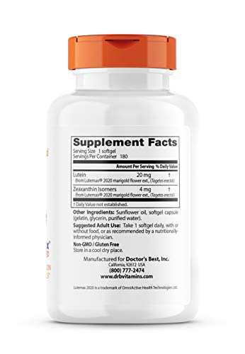 Foto 3 pulgar | Suplemento Doctor's Best Lutein Con Lutemax 20 Mg 180 S - Venta Internacional.