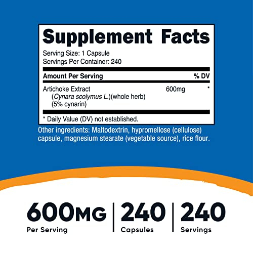 Foto 3 pulgar | Suplemento Nutricost De Extracto De Alcachofa 600 Mg 240 Cápsulas - Venta Internacional.