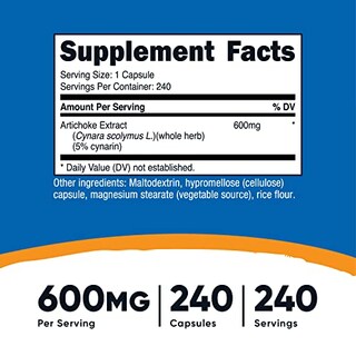 Foto 2 | Suplemento Nutricost De Extracto De Alcachofa 600 Mg 240 Cápsulas - Venta Internacional.