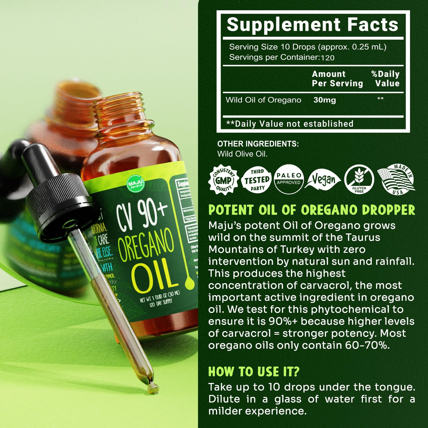 Foto 6 pulgar | Gotas De Aceite De Orégano Maju Potent 90% + Carvacrol 30 Ml - Venta Internacional.