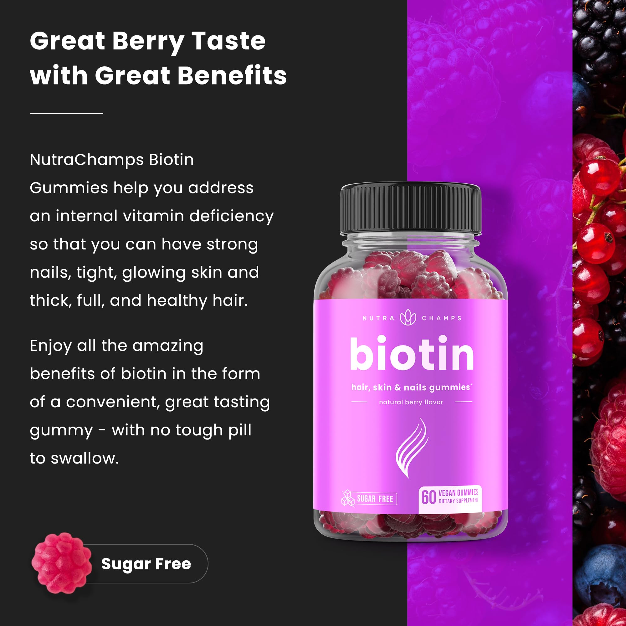 Foto 7 pulgar | Gomitas De Biotina Nutrachamps Sin Azúcar, 10.000 Mcg, Para Cabello Y Piel - Venta Internacional.