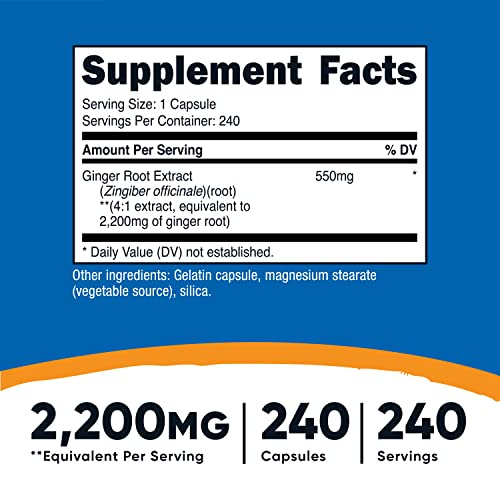 Foto 3 pulgar | Suplemento Nutricost Extracto De Raíz De Jengibre 550 Mg 240 Cápsulas - Venta Internacional.