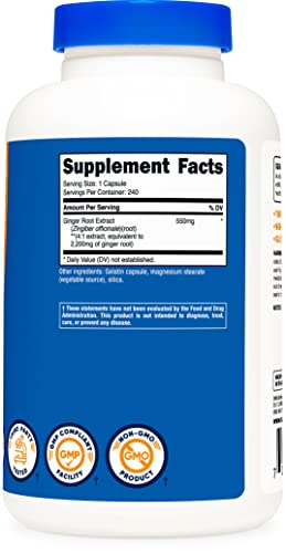 Foto 4 | Suplemento Nutricost Extracto De Raíz De Jengibre 550 Mg 240 Cápsulas - Venta Internacional.