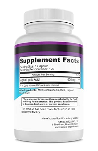 Foto 6 pulgar | Suplemento De Ácido Alfa Lipoico De Simple-organics 600 Mg 120 Cápsulas - Venta Internacional.