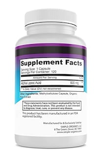 Foto 5 | Suplemento De Ácido Alfa Lipoico De Simple-organics 600 Mg 120 Cápsulas - Venta Internacional.