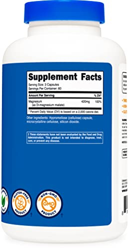 Foto 5 pulgar | Suplemento Nutricost Malato De Magnesio 420 Mg 180 Cápsulas - Venta Internacional.