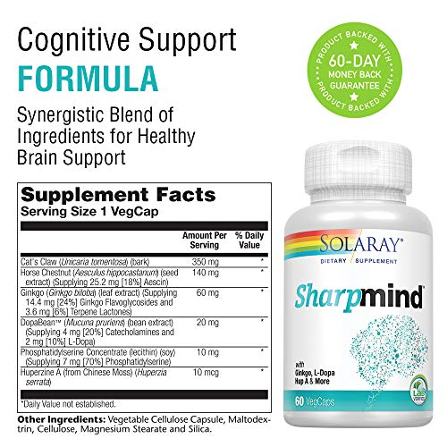 Foto 3 pulgar | Suplemento Solaray Sharpmind Cognitive Support 60 Cápsulas Vegetarianas - Venta Internacional.