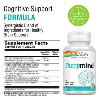 Foto 2 | Suplemento Solaray Sharpmind Cognitive Support 60 Cápsulas Vegetarianas - Venta Internacional.