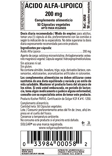 Foto 6 | Suplemento De Ácido Alfa Lipoico Solgar 200 Mg 50 Cápsulas - Venta Internacional.