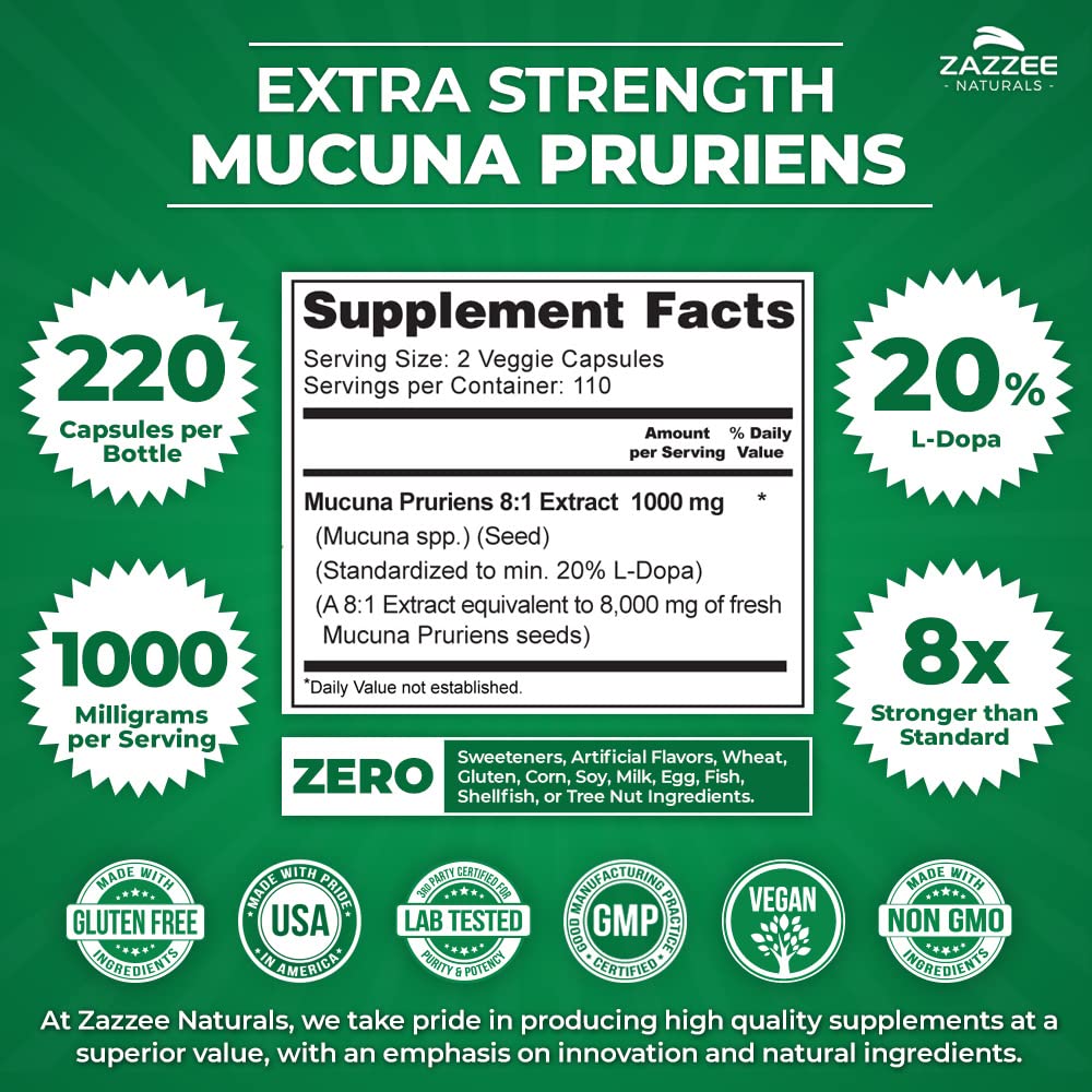 Foto 3 pulgar | Suplemento De Extracto De Mucuna Pruriens Extra Strength De Zazzee - Venta Internacional.