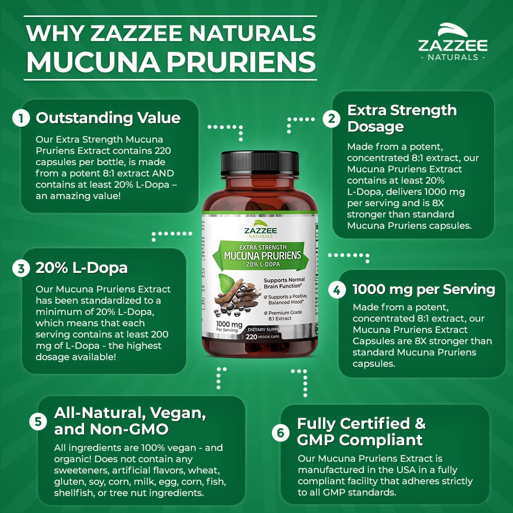 Foto 7 pulgar | Suplemento De Extracto De Mucuna Pruriens Extra Strength De Zazzee - Venta Internacional.