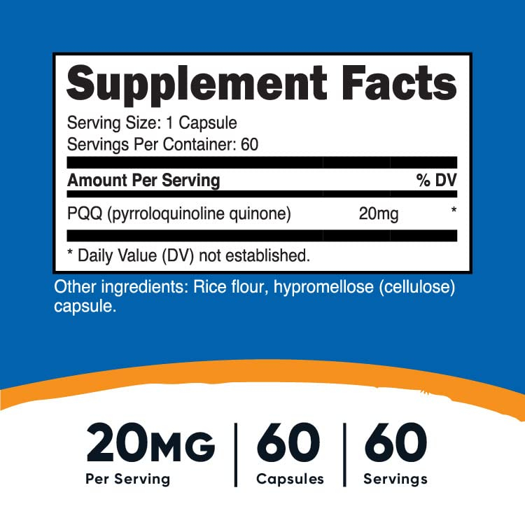 Foto 3 pulgar | Suplemento Nutricost Pqq (pirroloquinolina Quinona) 20 Mg 60  - Venta Internacional.