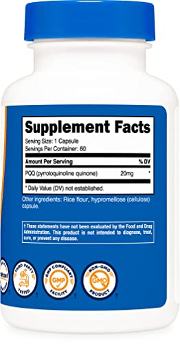 Foto 5 pulgar | Suplemento Nutricost Pqq (pirroloquinolina Quinona) 20 Mg 60  - Venta Internacional.