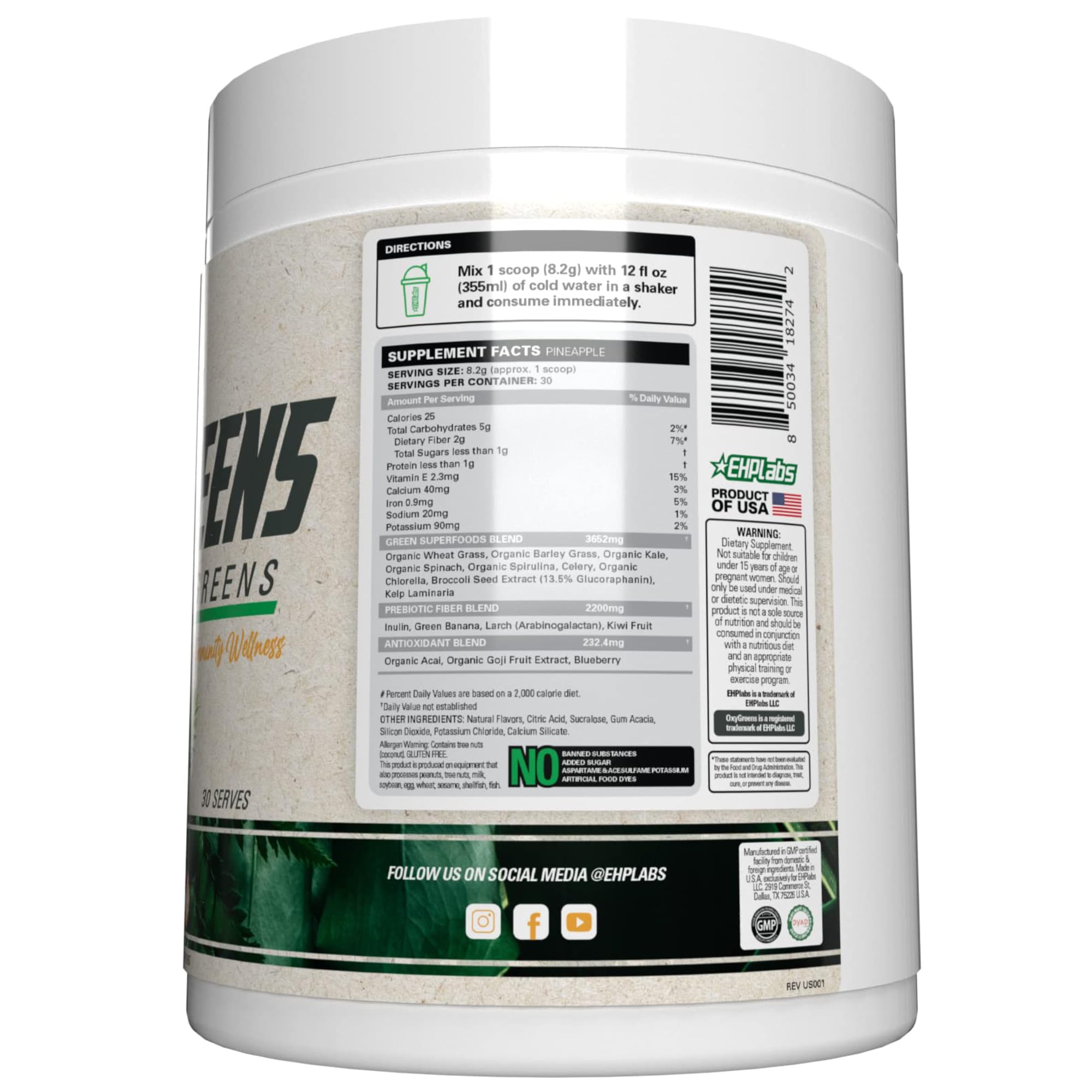Foto 7 pulgar | Super Greens En Polvo Ehp Labs Oxygreens Con Espirulina 150 G - Venta Internacional