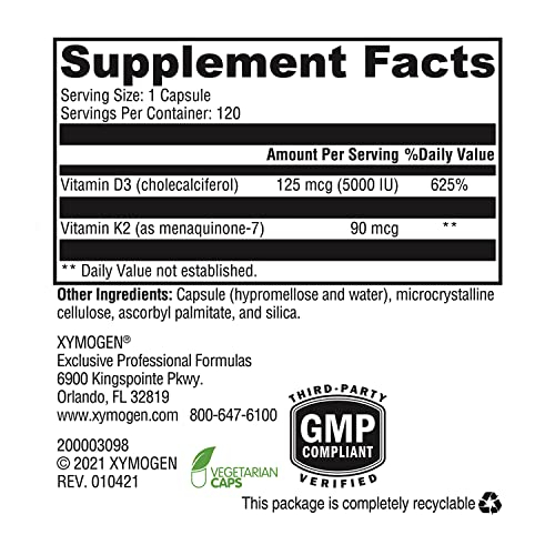 Foto 5 pulgar | Suplemento Xymogen K2-d3 5000 De Vitamina D3 5000 Ui Con K2 Mk-7 - Venta Internacional