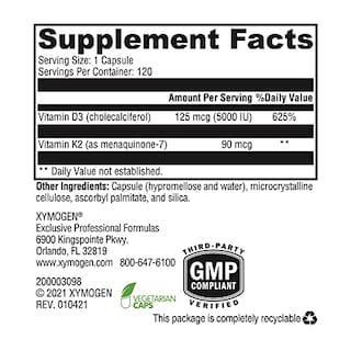 Foto 4 | Suplemento Xymogen K2-d3 5000 De Vitamina D3 5000 Ui Con K2 Mk-7 - Venta Internacional