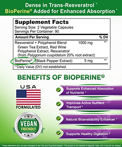 Foto 5 pulgar | Suplemento De Resveratrol De Squared Nutrition 180 Cápsulas - Venta Internacional.