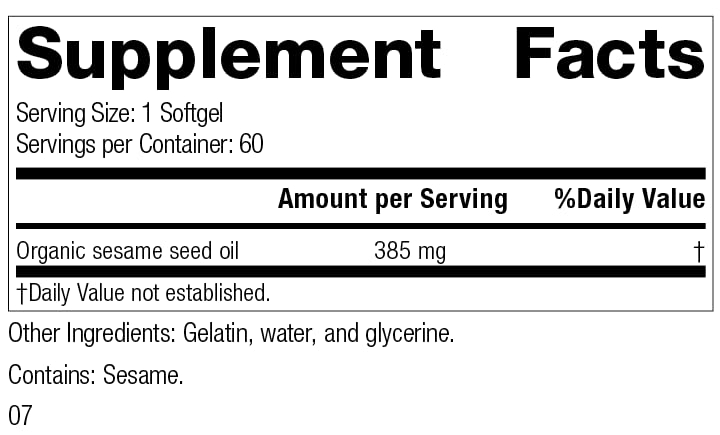 Foto 3 pulgar | Suplemento De Aceite De Semillas De Sésamo De Proceso Estándar, 60 Cápsulas Blandas - Venta Internacional.