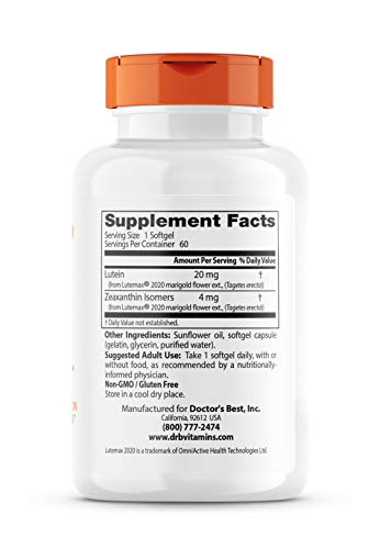 Foto 3 pulgar | Suplemento Doctor's Best Lutein con Lutemax 60 Cápsulas-Venta Internacional