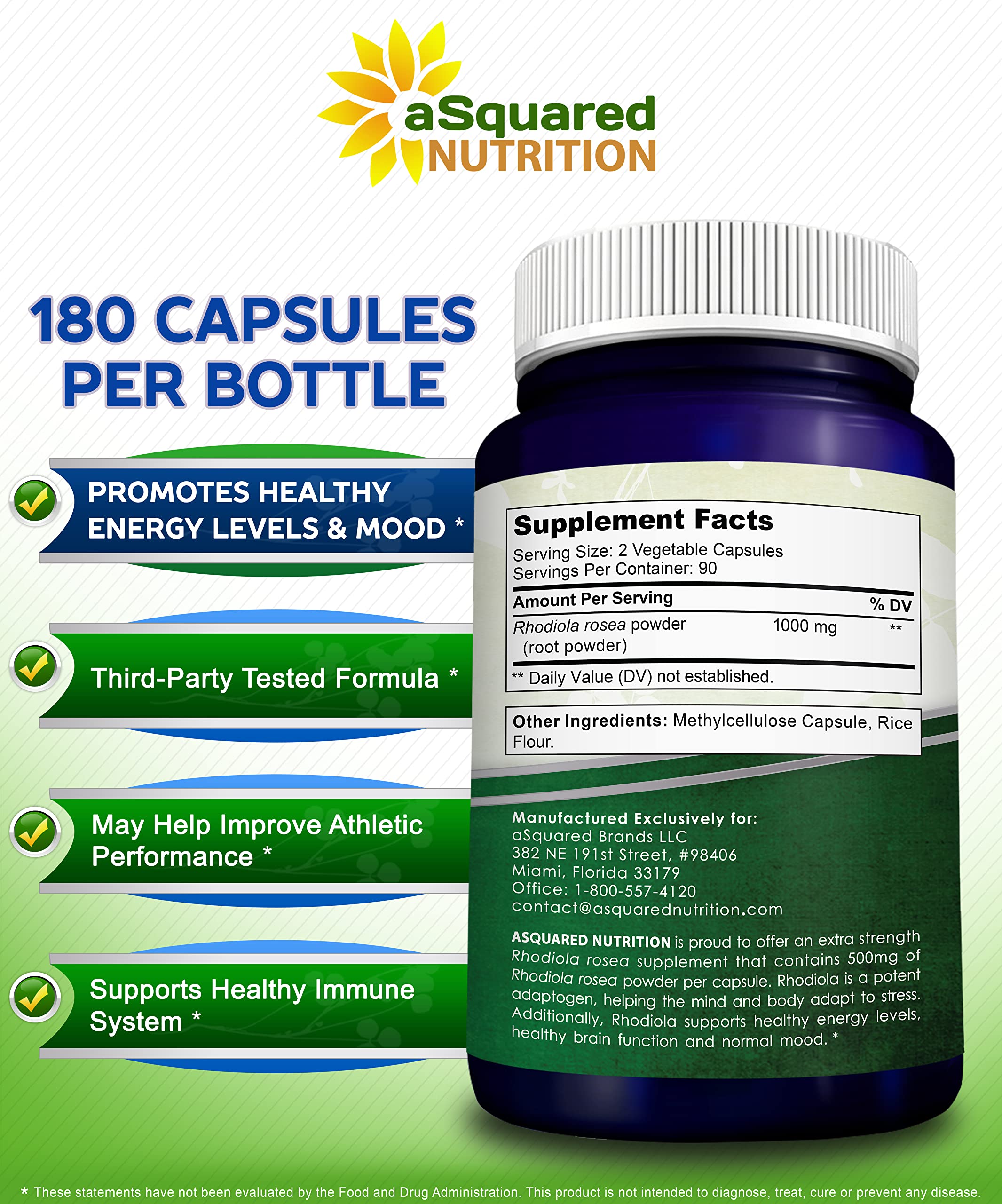 Foto 6 pulgar | Suplemento Squared Nutrition Rhodiola Rosea 1000 Mg 180 Cápsulas - Venta Internacional.