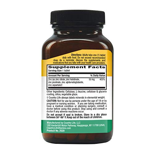 Foto 3 pulgar | Suplemento Country Life Target Mins, Tabletas De Zinc De 50 Mg, 90 Unidades - Venta Internacional.