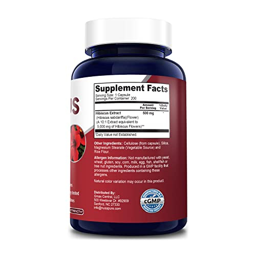Foto 3 pulgar | Suplemento De Flor De Hibisco Nusapure 5000 Mg 200 Cápsulas - Venta Internacional.