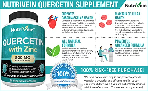 Foto 3 pulgar | Suplemento Nutrivein Quercetina 800 Mg Con Zinc 60 Cápsulas - Venta Internacional.