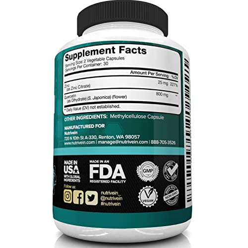 Foto 6 pulgar | Suplemento Nutrivein Quercetina 800 Mg Con Zinc 60 Cápsulas - Venta Internacional.