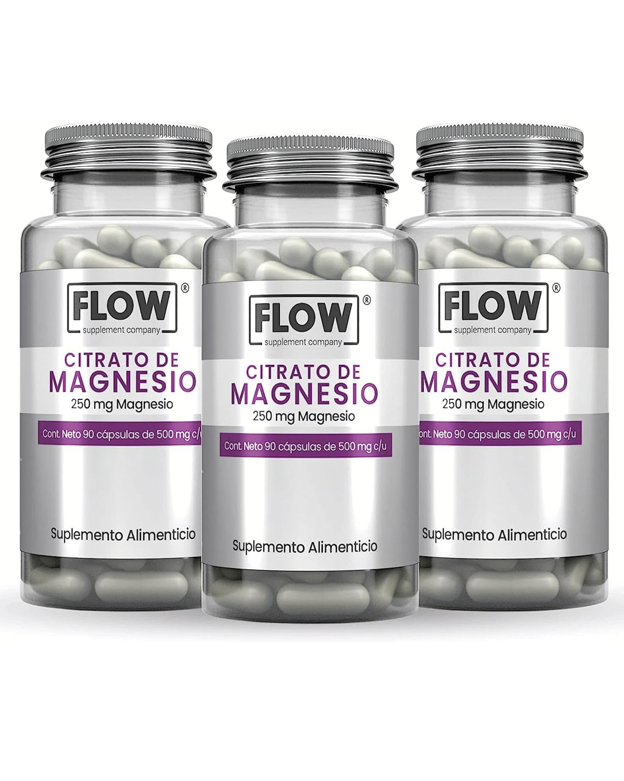 Cápsulas Citrato de Magnesio Flow Vitaminas Minerales y Suplementos 3 Pack
