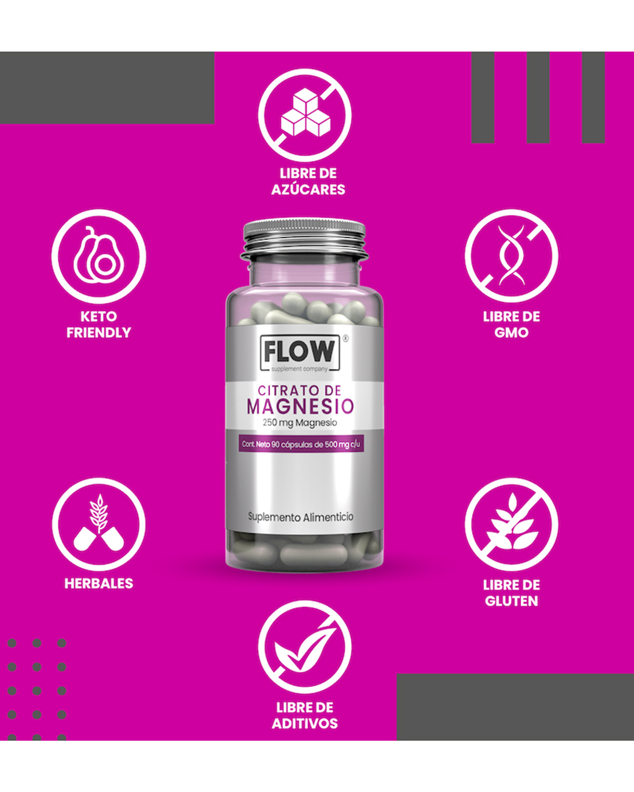 Foto 5 | Cápsulas Citrato de Magnesio Flow Vitaminas Minerales y Suplementos 3 Pack