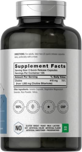 Foto 3 pulgar | Suplemento de Bitartrato Colina Horbaach 250 Cápsulas - Venta Internacional