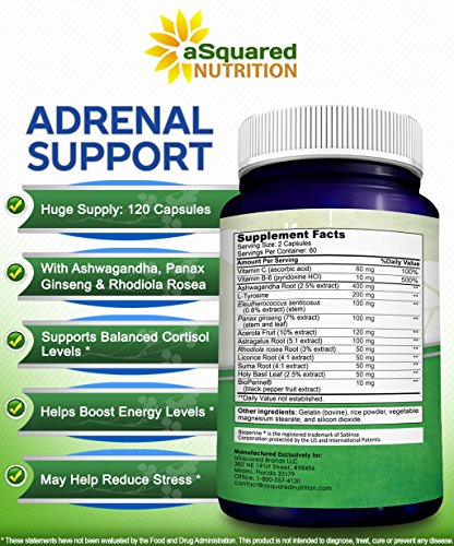 Foto 8 pulgar | Suplemento Asquared Nutrition Adrenal Support 120 Cápsulas - Venta Internacional