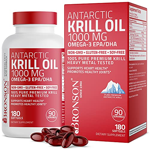 Suplemento De Aceite De Krill Antártico Bronson, 1000 Mg, 180 Cápsulas Blandas - Venta Internacional.