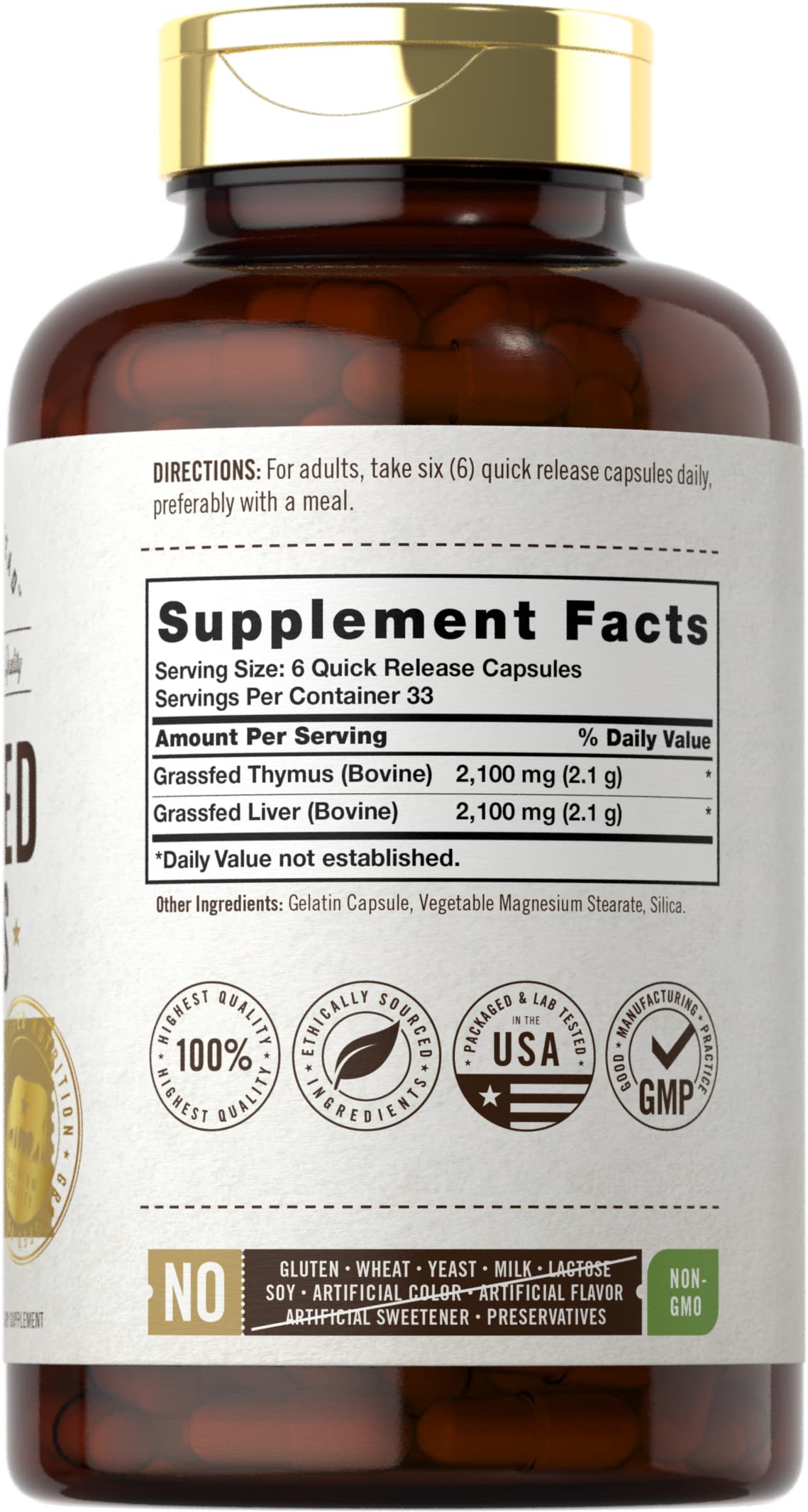 Foto 3 pulgar | Suplemento De Tomillo De Ternera Alimentada Con Pasto, 4200 Mg, 200 Cápsulas - Venta Internacional.