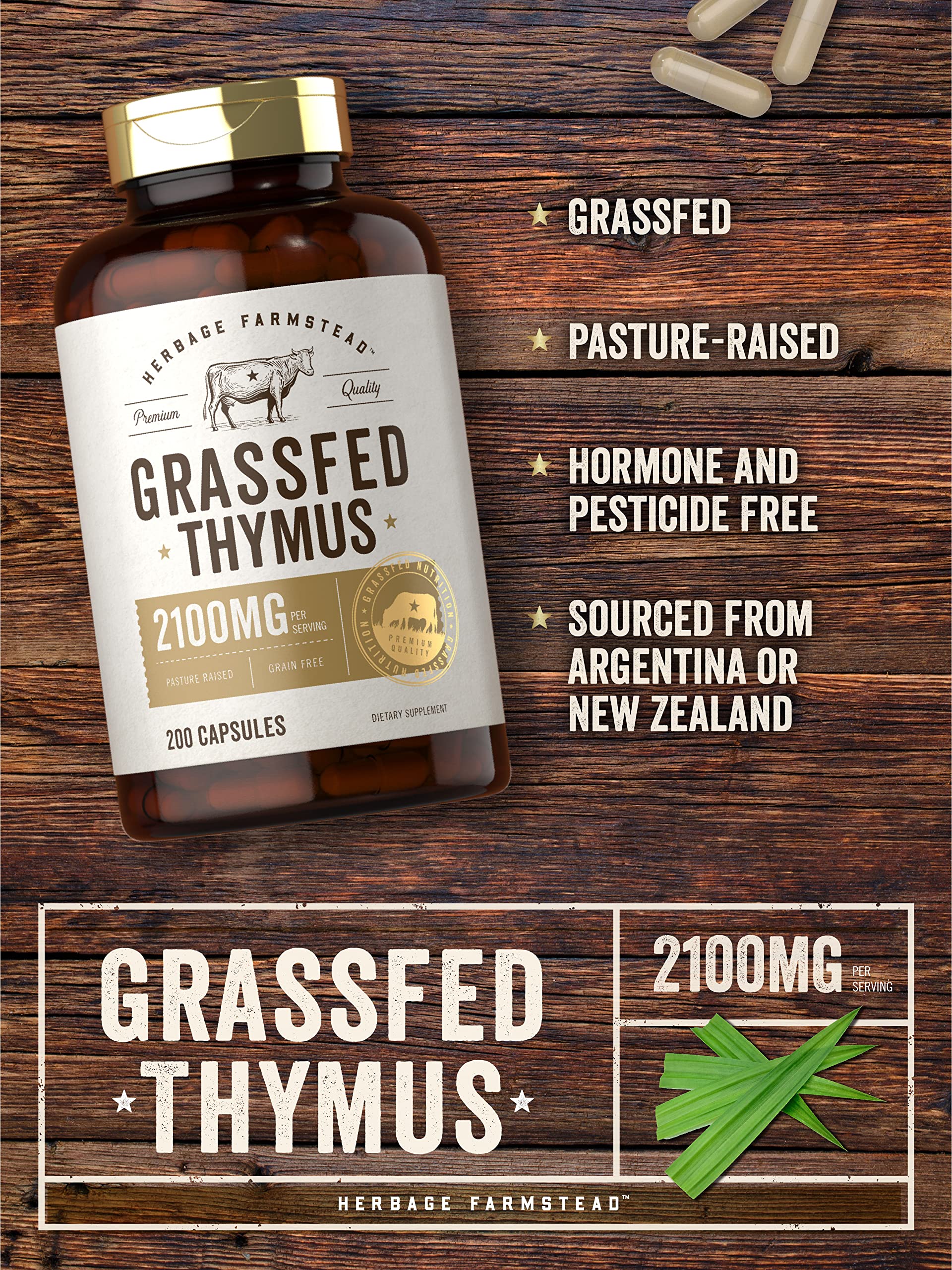 Foto 3 | Suplemento De Tomillo De Ternera Alimentada Con Pasto, 4200 Mg, 200 Cápsulas - Venta Internacional.