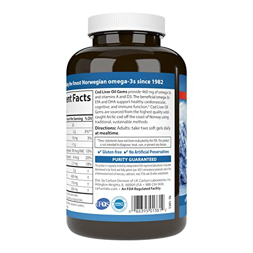 Foto 4 pulgar | Suplemento Carlson Bod Liver Oil Gems 150 Cápsulas- Venta Internacional