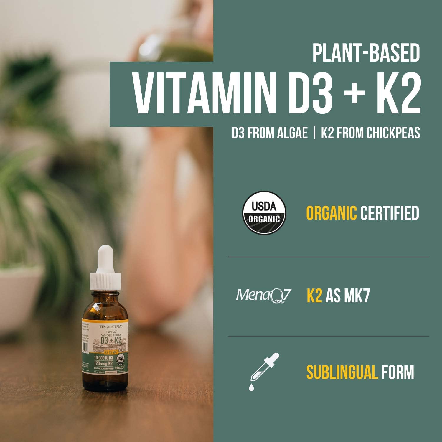 Foto 3 pulgar | Suplemento Triquetra Health Organic Plant D3 + K2 10.000 Ui - Venta Internacional.